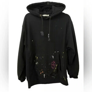 MNML Black Paint Splatter size L Unique Streetwear Artist Hoodie Thick Quality